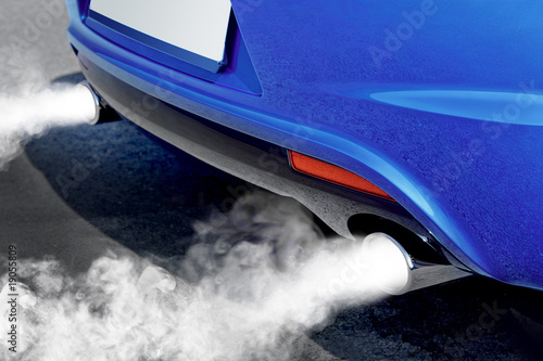 Photo: pollution of environment from powerful car pollution of environment from powerful car