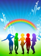 Sexy young women dancing on rainbow nature background