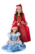 Two girls dressed as Cinderella and Princess Belle