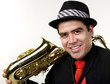 Latino Saxophone Player Isolated on White