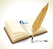 opened book with ink feather tool opened book with ink feather tool