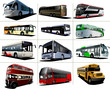 Twelve kinds of city buses. Vector illustration Twelve kinds of city buses. Vector illustration