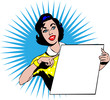 woman With Showcard  in retro vintage style card background