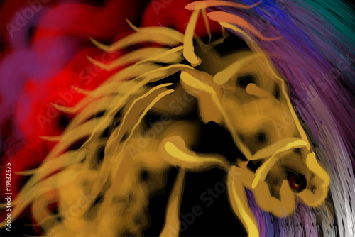 Illustration: Digital painting of horse in colour background Digital painting of horse in colour background