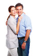 A cute mature couple in love hugging over white background