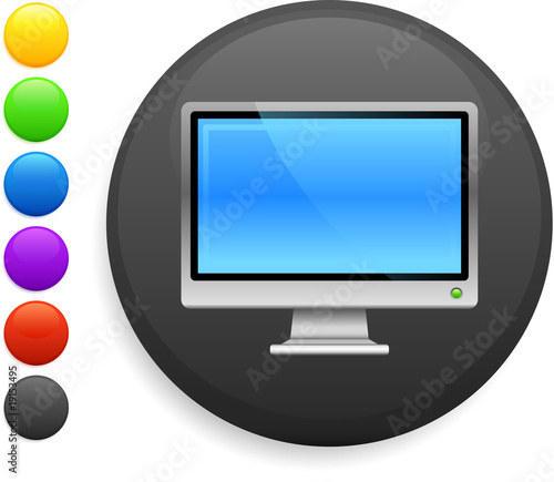 computer screen icon. computer screen icon on round internet button