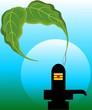Shivling statue and banyan leafs