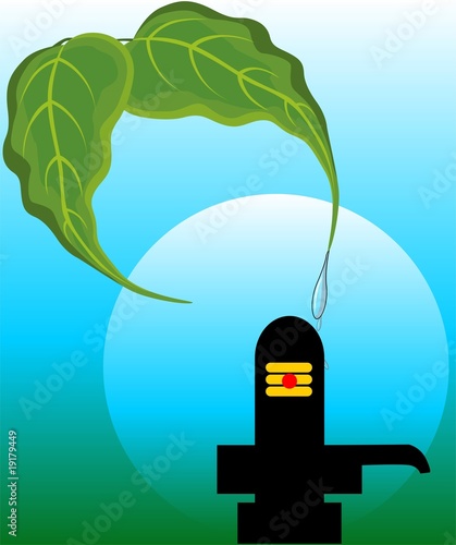 Illustration: Shivling statue and banyan leafs Shivling statue and banyan leafs