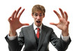 Frustrated businessman in suit screaming
