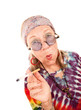 Senior Hippie Lady Smoking Senior Hippie Lady Smoking