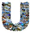 All over the world photo font U with 210 original pictures