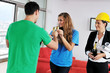 happy young couple buying new home with real estate agent