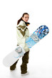 woman with a snowboard isolated on white woman with a snowboard isolated on white