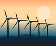 wind power turbines at eolic park at sunset
