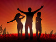 Young people party on sunset background