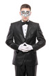 Man in disguise isolated on white background
