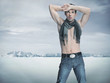 Winter style fashion shot of an attractive muscular guy