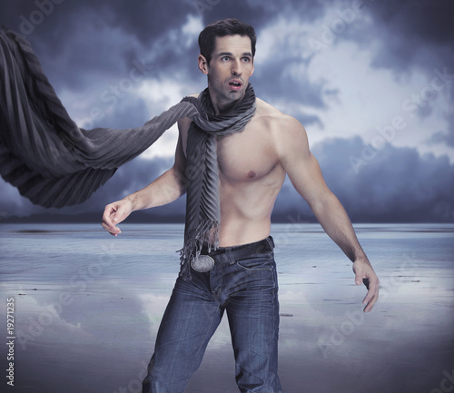 Photo : Young athlete with a muffler Young athlete with a muffler