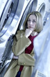 Woman at laundromat
