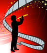 Clarinet player on film reel background Clarinet player on film reel background