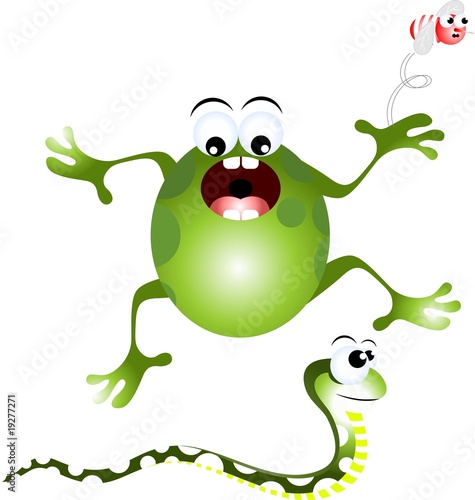 Illustration: Illustration of snake and frog with green colour Illustration of snake and frog with green colour