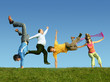 Many jumping people on the grass, collage Many jumping people on the grass, collage