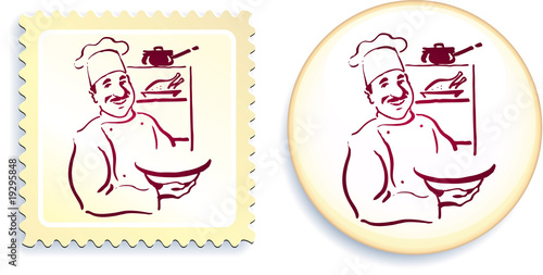 Vector: Chef on Button and Stamp Set Chef on Button and Stamp Set