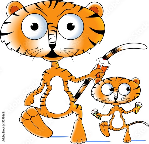 Illustration: Illustration of a cartoon tiger and cub Illustration of a cartoon tiger and cub