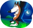 Illustration of a  cartoon fox standing under a tree