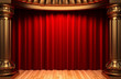 red velvet curtains behind the gold columns