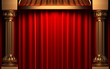 red velvet curtains behind the gold columns