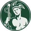 Greek God Hermes holding a caduceus