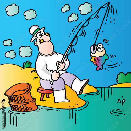Zoom Not Available: Vector images scale to any size. Funny cartoon fisherman