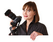 Young female photographer with professional camera Young female photographer with professional camera