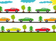 Sports cars on the roads in forest