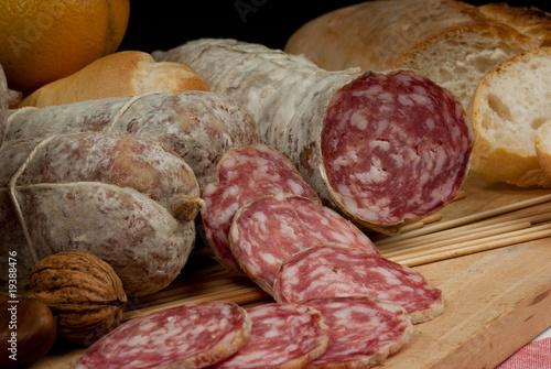 tipe of salted pork meat salame bacon mortadella sausages. tipe of salted pork meat salame bacon mortadella sausages.