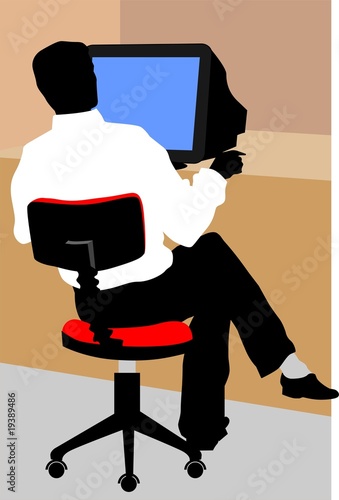 Illustration: silhouette of a man working with computer silhouette of a man working with computer