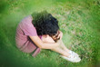 Little cute girl on ground with emotional expression