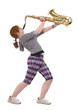 The girl the teenager plays a saxophone