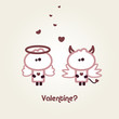 Illustrated valentines card with "Tiny Dude" as Devil and Angel Illustrated valentines card with "Tiny Dude" as Devil and Angel