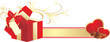 Decorative red box and hearts with candies. Vector