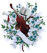Musical instruments at the background of flowers