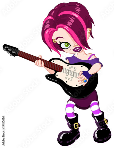 Cool young rock girl playing guitar