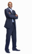 Foto: Full length of a young business man with hands folded on white Full length of a young business man with hands folded on white