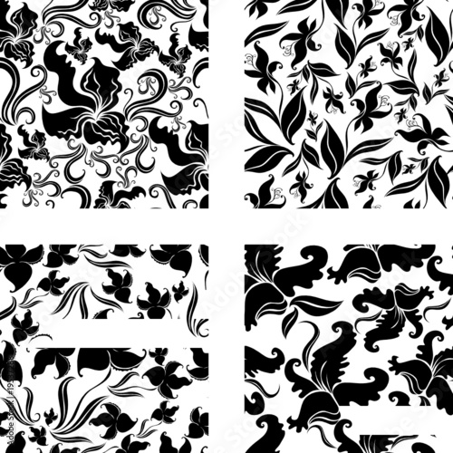 seamless floral pattern. Set of Seamless vintage floral