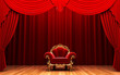 Red velvet curtain and chair
