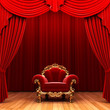 Red velvet curtain and chair