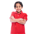 Photo: Happy Smiling Young Boy in Red Polo Shirt with Arms Crossed Happy Smiling Young Boy in Red Polo Shirt with Arms Crossed