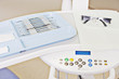 Photo: "Dentist machinery, safety goggles and implements" "Dentist machinery, safety goggles and implements"