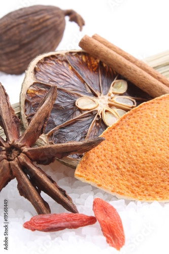 Cinnamon, citrus, star anise, cardamon, cymbopogon and goji